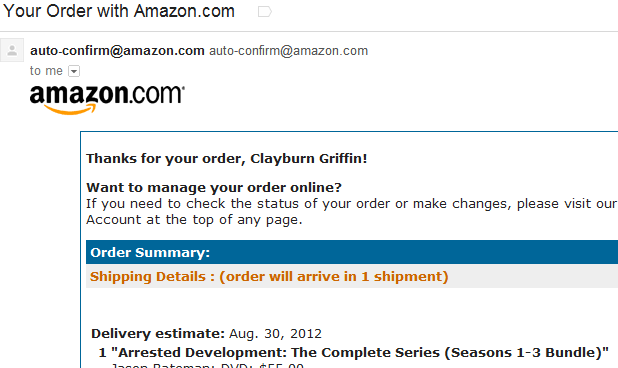 Amazon Order Confirmation